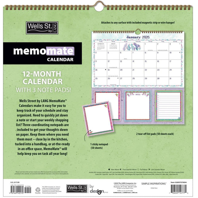 Wells st. by Lang Simple Inspirations Memo Kalender 2026