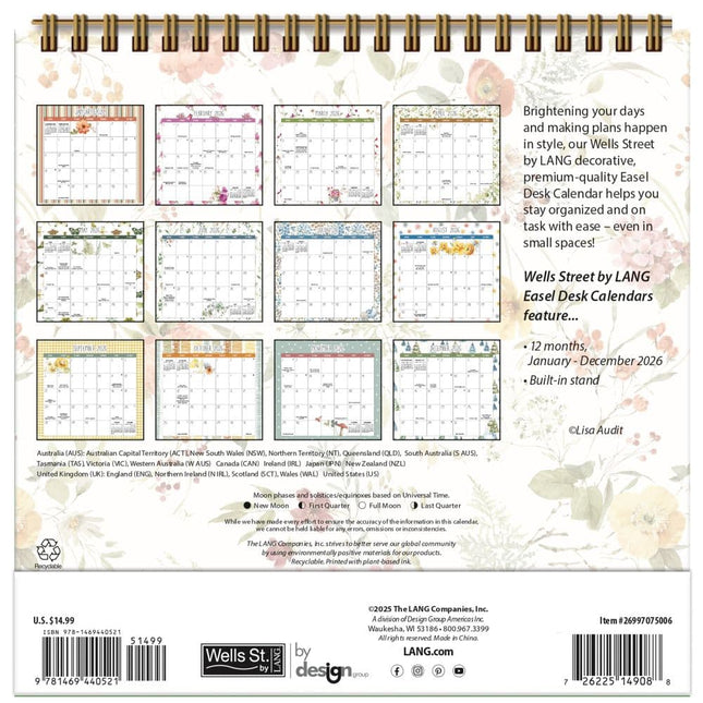Wells st. by Lang Watercolor Wonder Easel Desk Kalender 2026