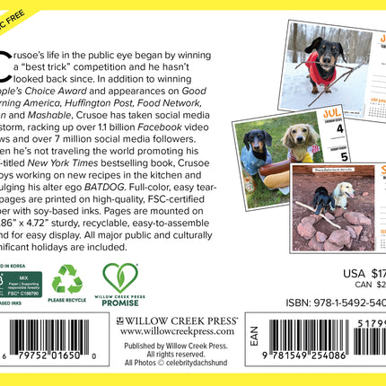 Willow Creek Crusoe de Teckel Scheurkalender 2026 Boxed