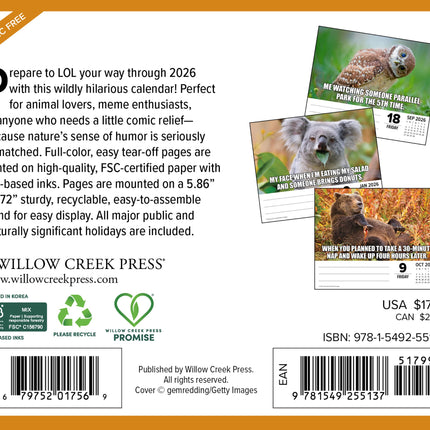Willow Creek Dierlijke streken Scheurkalender 2026 Boxed