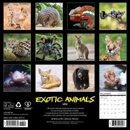 Willow Creek Exotische Dieren Kalender 2026