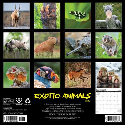 Willow Creek Exotische Dieren Kalender 2027