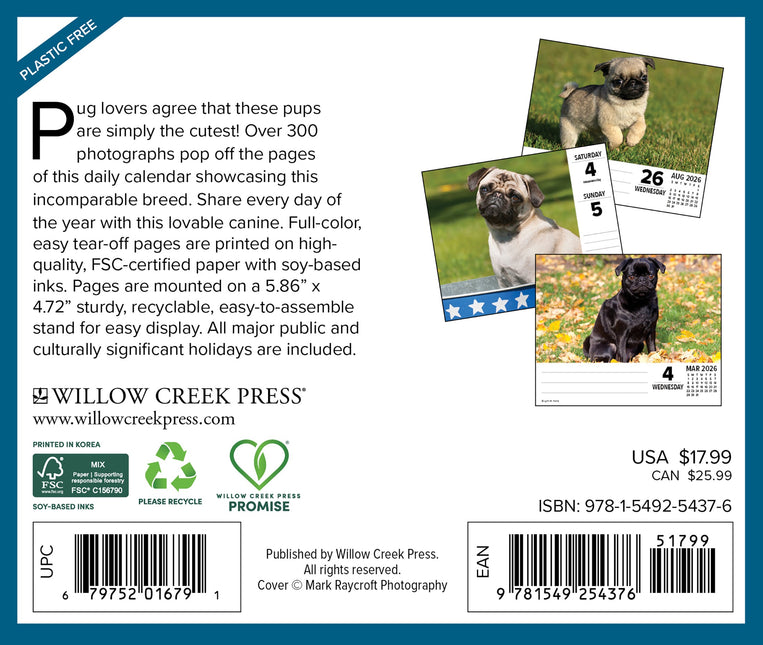 Willow Creek Mopshond Scheurkalender 2026 Boxed