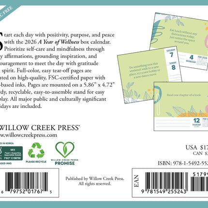 Willow Creek Welness Quotes Scheurkalender 2026 Boxed