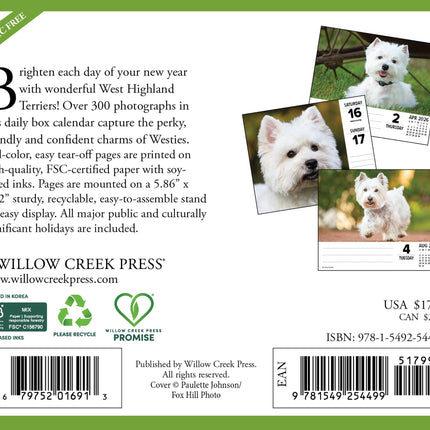 Willow Creek West Highland White Terrier Scheurkalender 2026 Boxed